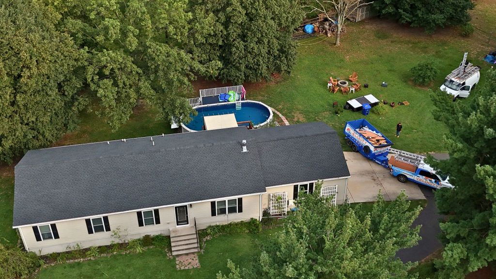 Aerial view of home with new roof in South Jersey