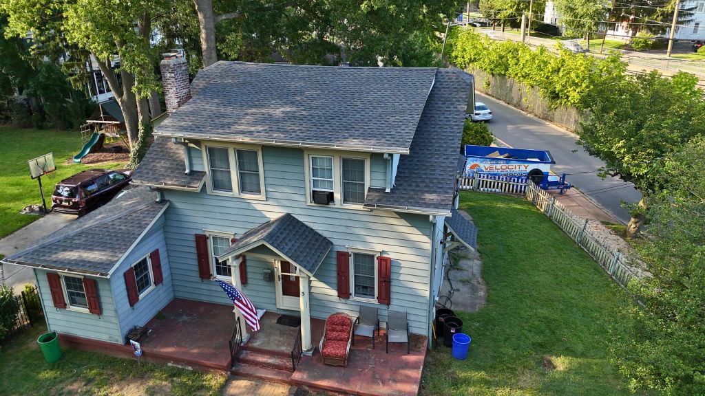 Aerial view of home with new roof in South Jersey